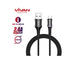 Mua Cáp Sạc Nhanh VIVAN 2.4A Sạc và Truyền Dữ Liệu 2in1 Đèn LED Đổi Màu - Hàng chính hãng