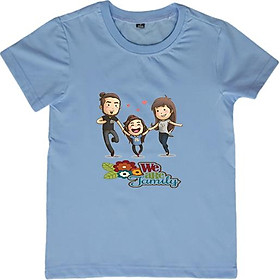 Áo Thun Gia Đình 3 Người In Họa Tiết Happy Family Màu Xanh Biển