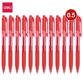 Bút bi dầu Deli - 0.5mm/0.7mm đầu bấm - đệm tay TPR êm ái - mực Xanh/Đen/Đỏ - 12 chiếc/hộp
