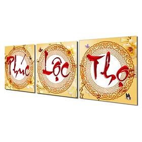 Mua Tranh treo phòng khách-Tranh treo tường Phúc Lộc Thọ LT 02/Gỗ MDF cao cấp phủ kim sa/ Chống ẩm mốc  mối mọt/Bo viền góc tròn