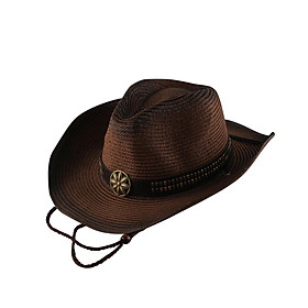 Men's Women's Western Style Cow boy Hat Wide Brim Cowgirl Hat with Wind Lanyard Buckle for Role Play Costume Clothes Accessories Hiking