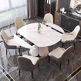 Mua Bàn ăn thông minh tròn xoay mặt đá ceramic bóng 1m35x30cm kết hợp ghế Monet ngồi được 6 ghế 8 ghế