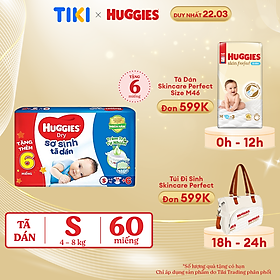 Tã dán sơ sinh Huggies mới S54 (4kg-8kg) - Gói 54 miếng Tràm Trà + Tặng 6 miếng