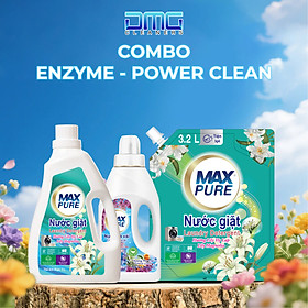 Combo Enzyme+ Power Clean Maxpure (Nước Giặt Hương Lily Hy Lạp) Gồm Chai 3L và Túi 3.2L + Chai Nước Xả 2L Hương Thư Thái