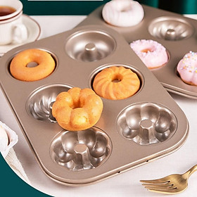 Khay khuôn nướng Dụng Cụ Làm Bánh DONUT chống dính VÀNG 6 bánh - TRAY06DONUT