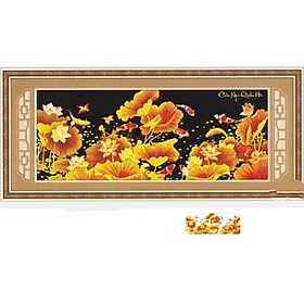 Tranh đính đá Cửu Ngư Quần Hội - Kim Sắc Hoa Sen (175x75cm) chưa đính