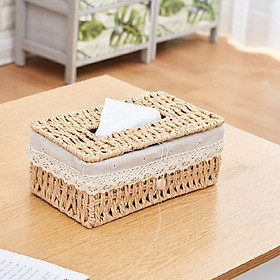 Mua Hộp đựng khăn giấy chất liệu mây có lót vải ren hoa vintage đặt ở bàn ăn  phòng khách  decor  chụp ảnh ...
