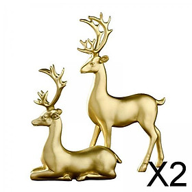 2x Resin Couple Statue Ornament Wedding Gifts Wedding Decor Golden Elk Deer