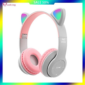 Mua Tai nghe mèo chụp tai bluetooth 5.0 p47M Ecoking tích hợp thẻ TF bass chất lượng cao có micro nghe gọi - Hàng Chính Hãng