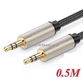 Ugreen 10601 0.5M màu xám đen cáp 3.5mm Pro audio đầu kim loại dây dù bọc chống nhiễu 50cm - Hàng chính hãng