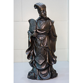 Tượng Khổng Minh - Gia Cát Lượng cầm quạt bằng đá nâu cao 50cm