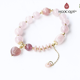 Vòng đá thạch anh hồng phối thạch anh dâu và đá đào hoa mệnh hỏa, thổ - Ngọc Quý Gemstones