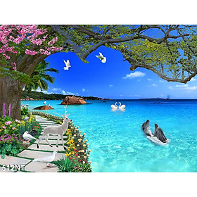 TRANH DÁN TƯỜNG 3D PHONG CẢNH BIỂN ĐẸP 512NT - TRANH DÁN TƯỜNG BÃI BIỂN BỜ CÁT