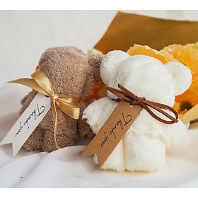 Mua Q965 Khăn Mặt Xếp Thành Gấu Teddy Siêu Dễ Thương  kèm Ruy băng Classy và Tag Thank you đính kèm