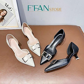 Giày Cao Gót Khoét Eo  Da Mềm Lót Êm Chân 3.5 cm - 315G33 Đính Khoá Cao Cấp FFAN STORE