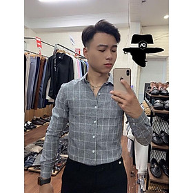 Sơ Mi Nam Xám Caro Cổ bẻ cao cấp Dáng ôm body, thấm hút tốt Kèm Bảng Size