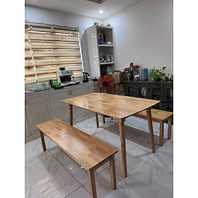 Bộ bàn ăn gỗ cao su Tundo gồm 2 băng và bàn 1m4 giá rẻ, tiện lợi