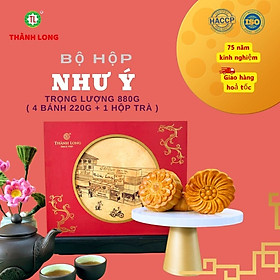 Hộp bánh trung thu cao cấp 4 bánh 2 trứng 220g - Như Ý - Thành Long 880g - tặng 1 hộp trà - Việt Nam