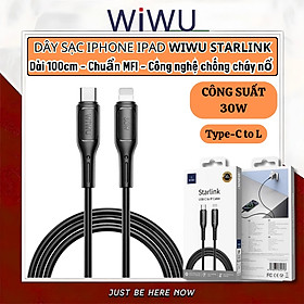 Dây cáp sạc nhanh 30W USB C to L cho iPhone / iPad Hiệu WIWU Starlink - Chuẩn sạc MFI, chống rối, đầu cáp siêu bền, công nghệ AI chống cháy nổ iP 7 8 X Xs Max 11 12 13 14 Pro Max Plus iPad Air Mini - Hàng nhập khẩu - đen