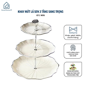 Khay Bánh Kẹo 3 Tầng Lá Sen - Khay Đựng Mứt Trái Cây Decor Tiệc, lễ Tết, Đĩa Khay Mứt 3 Tầng - HÀNG CHÍNH HÃNG MINIIN