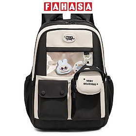 Ba Lô Thời Trang Kèm Huy Hiệu Hoạt Hình - Omaska 9628# - Màu Đen