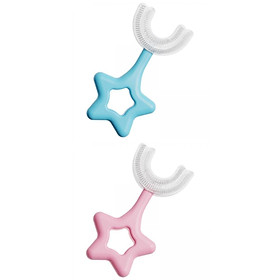 2x U Shape Kid Baby Silicone Toothbrush Durable Soft Bristles age 2 to 6