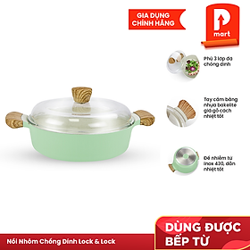 Nồi Nhôm Chống Dính Nắp Thủy Tinh Lock & Lock CCA203 26cm - Màu Mint