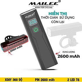 Đèn Xe Đạp BC-10 dung lượng 2600mAh, có hiển thị thời gian còn lại sử dụng, sạc Type-C, Có Hỗ trợ Sạc Khẩn Cấp - Mai Lee - đèn BC-10 + hậu A02