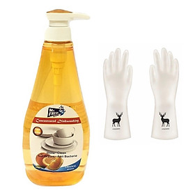 Nước rửa chén bát đậm đặc Mr. Fresh Hàn Quốc 800ml + Tặng 1 đôi găng tay cao su con hươu (Họa tiết ngẫu nhiên)