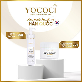 Bộ Kem dưỡng trắng da mặt và toàn thân Yococi giúp da trắng mịn, ngăn ngừa lão hóa, ngăn chặn ánh sáng xanh White Perfect Face Cream 20g, White Perfect Body Lotion 150g