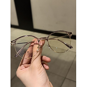 Kính Mắt tròn nửa viền Hàn Quốc gọng kim loại