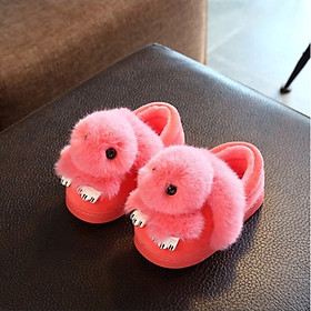Giày bốt cổ thấp đế chống trượt kết hình mèo con đuôi dài màu hồng cho bé gái SR04
