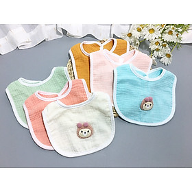 Yếm ăn dặm hình chữ U vải xô nhăn họa tiết hình thú ( Gấu ) loại cao cấp cho bé