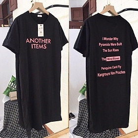 Đầm suông nữ cotton from rộng - Váy suông cổ tròn cộc tay họa tiết chữ Another - Đầm bầu mặc thoải mái - CM Shop