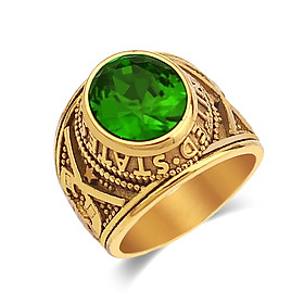 Nhẫn nam kiểu nhẫn mỹ inox mạ vàng trangsucpt đá xanh lá thép không gỉ PTNNA219
