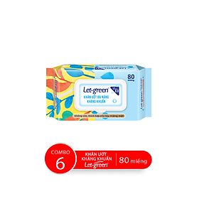 Combo 6 Bao Khăn Ướt Đa Năng Kháng Khuẩn LET-GREEN, 80 Miếng/Bao