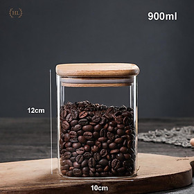 Hũ Thủy Tinh Vuông Nắp Gỗ Tre Kín Hơi Đựng Thực Phẩm, Gia Vị Tiện Dụng