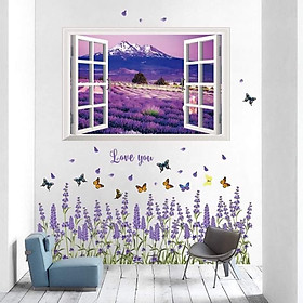 Decal dán tường Cửa sổ tím và chân tường lavender - HP166