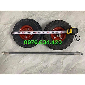 Combo 2 bánh xe đẩy đường kính 25cm kèm trục bánh xe 17ly dùng để chế tạo xe đẩy hàng, xe kéo