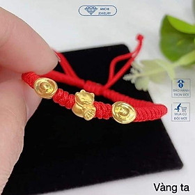 Vòng tay charm vàng dây bện chỉ đỏ charm mèo thần tài thỏi vàng, Anchi jewelry