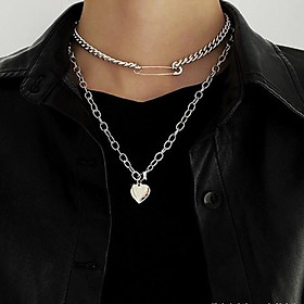 Dây chuyền xích 2 tầng choker mặt trái tim unisex vòng cổ nam nữ hiphop