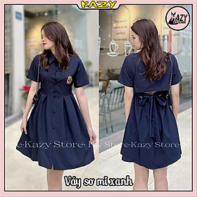 Váy sơ mi logo khoét lung thắt nơ, Váy hở lưng KAZY DRESS V002