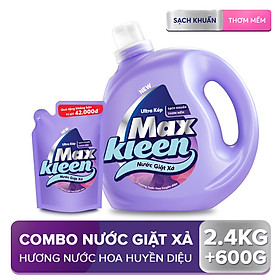 Chai Nước Giặt Xả Maxkleen Hương Huyền Diệu Sạch Khuẩn Thơm Mềm Tiện Lợi & Tiết Kiệm 2.4Kg Tặng Túi 600G