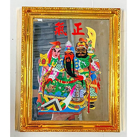 Mua tranh kiếng thờ Quan công (tam thánh) cầm đao tay trái - khung nhựa cứng mạ xi
