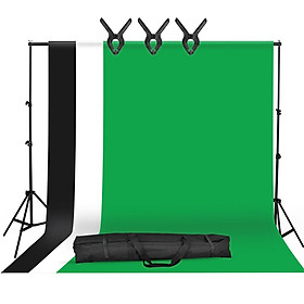 Studio Photography Backdrop Kit with 2 * 3m/6.6 * 10ft Metal Stand Bracket + 3pcs 1.6 * 3m/5.2 * 10ft Backdrops