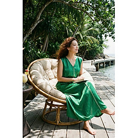 Đầm Maxi Lụa Tơ Tằm Thêu Tay Xanh Ngọc Phỉ Thuý DRE202 thời trang thiết kế Hity