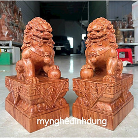 Mua Cặp kỳ lân phong thủy cầu tài lộc bằng gỗ  hương đá  cao 30x19x13cm