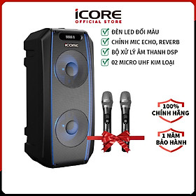 Mua Loa du lịch iCore i6 - Loa karaoke bluetooth xách tay - Kèm 2 micro UHF cao cấp - Hàng Chính Hãng