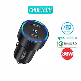 Củ Sạc Điện Thoại Ô Tô 36W CHOETECH C0054 PD 18W - Hàng Chính Hãng