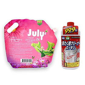 Nước giặt xả 2 in 1 July 2X 3500ml hàng Thái Lan + KM chai tẩy lồng máy giặt Rocket 550g nội địa Nhật Bản